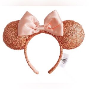 Disney Sequin Mouse Ears Headband with Peach Satin Bow NWT